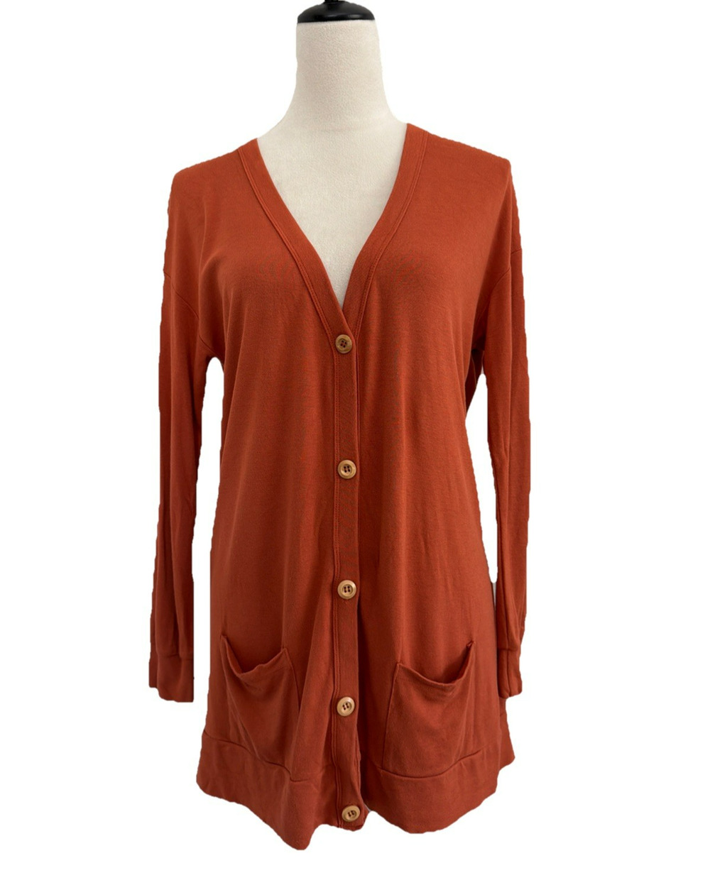 Kyte Baby Bamboo Jersey Adult Cardigan Rust Orange Women Sm Button Front Pockets